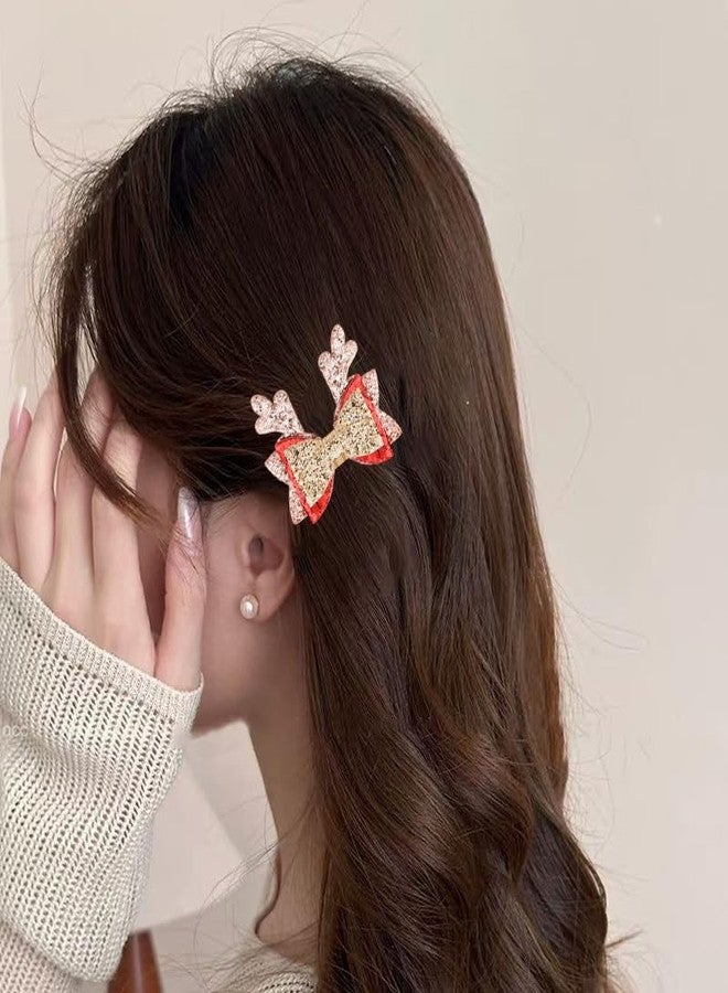 Sdopbinbin 2Pcs Deer Antler Hair Clips Gold Glitter Christmas Bow Hair Clips Barrettes Cute Reindeer Hair Clip Gold Red Christmas Hair Accessories for Toddler Girls Kids Sparkly Bowknot Hair Barrettes for Girls - Image 4